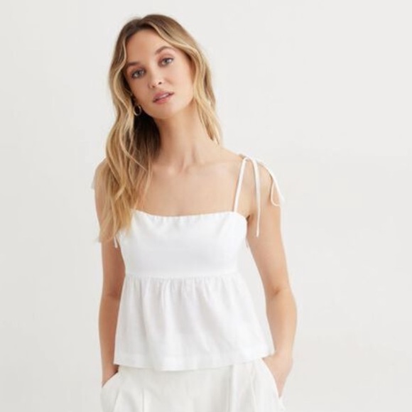 Dynamite Tops - Dynamite White Linen Peplum Cami